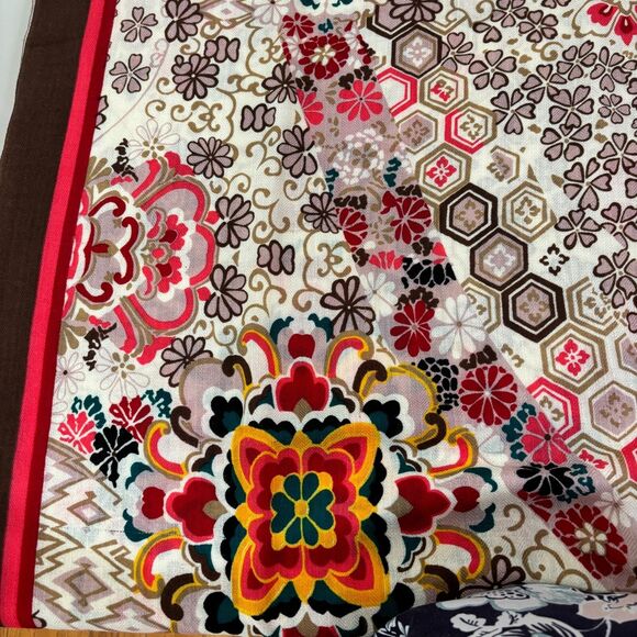 Dana Xu DX 100% Wool Large Scarf Pashmina Wrap Fringe Brown Floral Boho Shawl - Picture 2 of 8